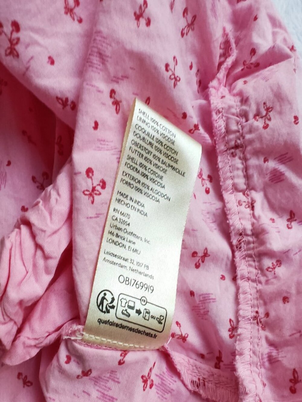 Free People Gabby Mini Dress Pink Cherry Print Size XS Boho Cottagecore Smocked - Picture 8 of 16